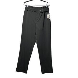 Danielle Bernstein Black Paperbag Waist Belted Straight‎ Leg Pants Medium